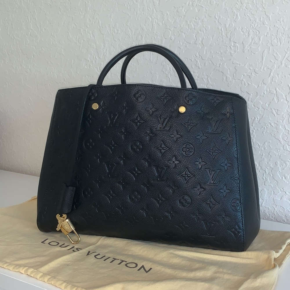 Louis Vuitton Black Embossed Monogram Satchel with Gold Accents